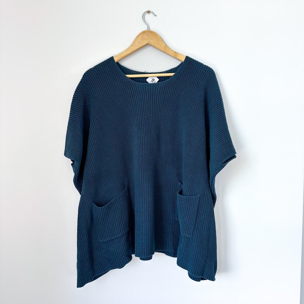 Cabi Lagenlook Sapphire Knit Pullover Sweater Poncho Teal XS